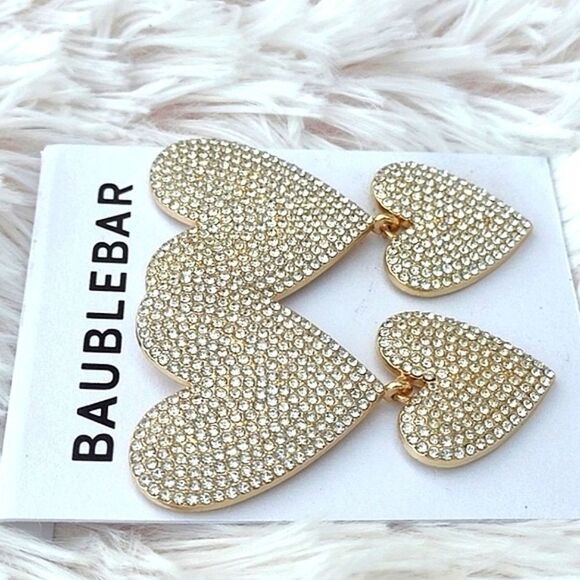 BaubleBar Pave Double Heart Dangle Earrings - Picture 2 of 5